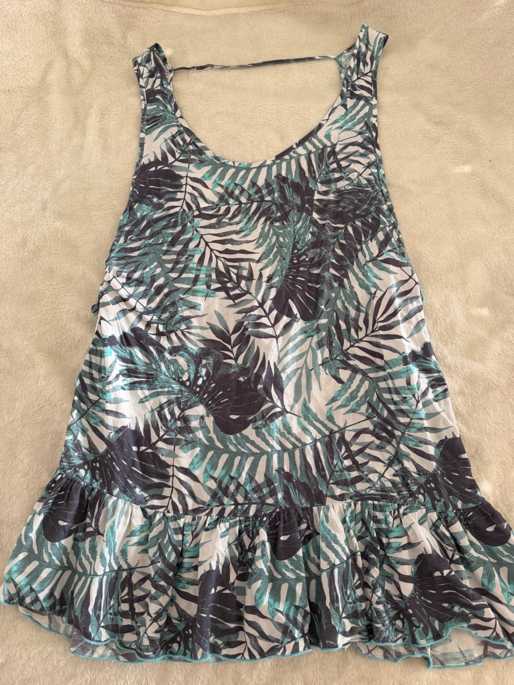 Chelsea28 Teal and Black Tropical Print Ruffle Hem Tank Dress or beach cover up